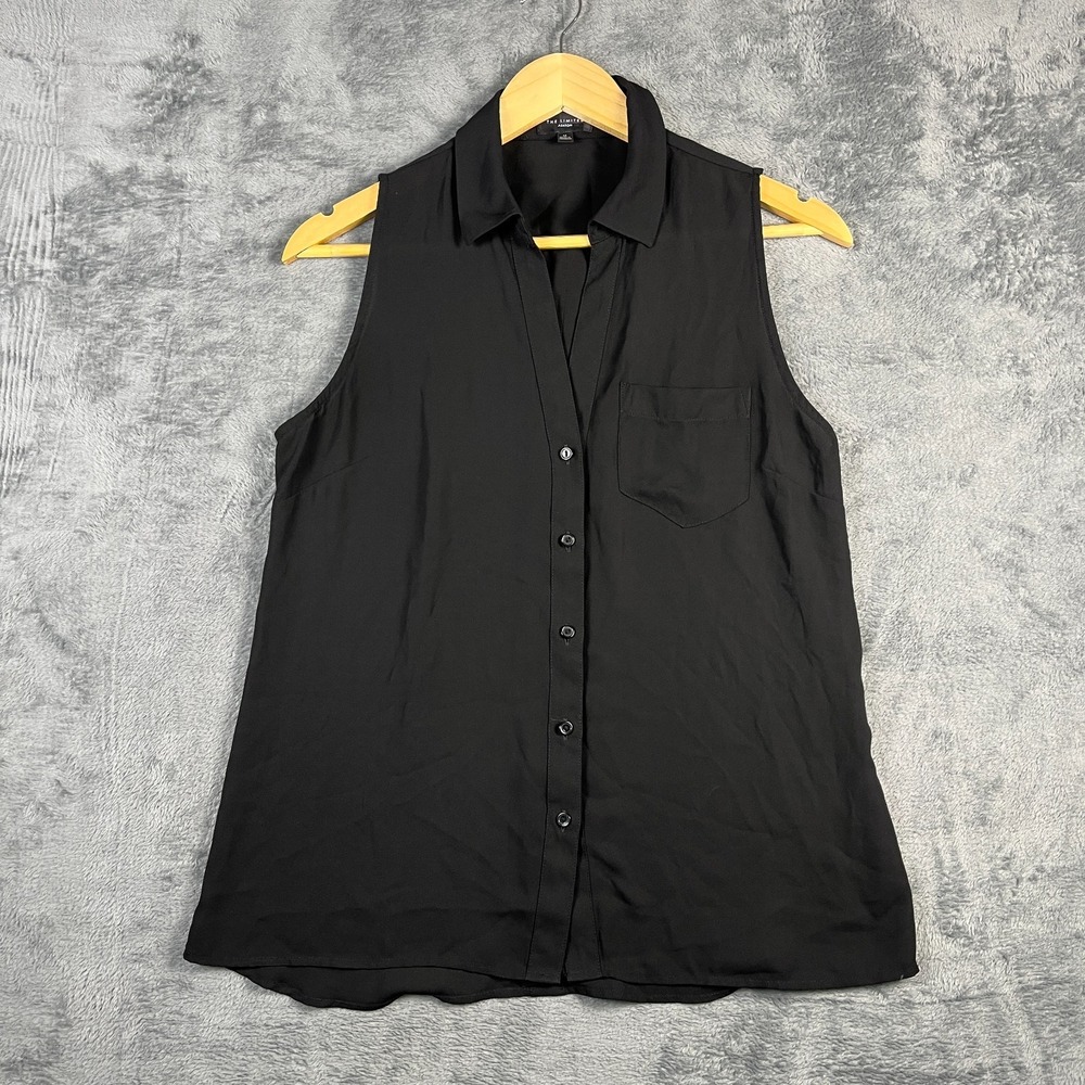 The Limited Ashton Top Womens Medium Black Pleated Collared Sleeveless Button Up